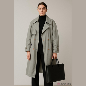 Retro 80's Gray Trench Coat with Purple Accents